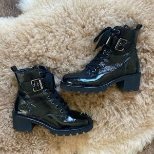Paul Green combat boots in dynamite black patent leather. Barely worn.